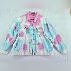 Taxi Colorful Pastel Rainbow Tye-dye Distressed Jean Jacket Size 1XL